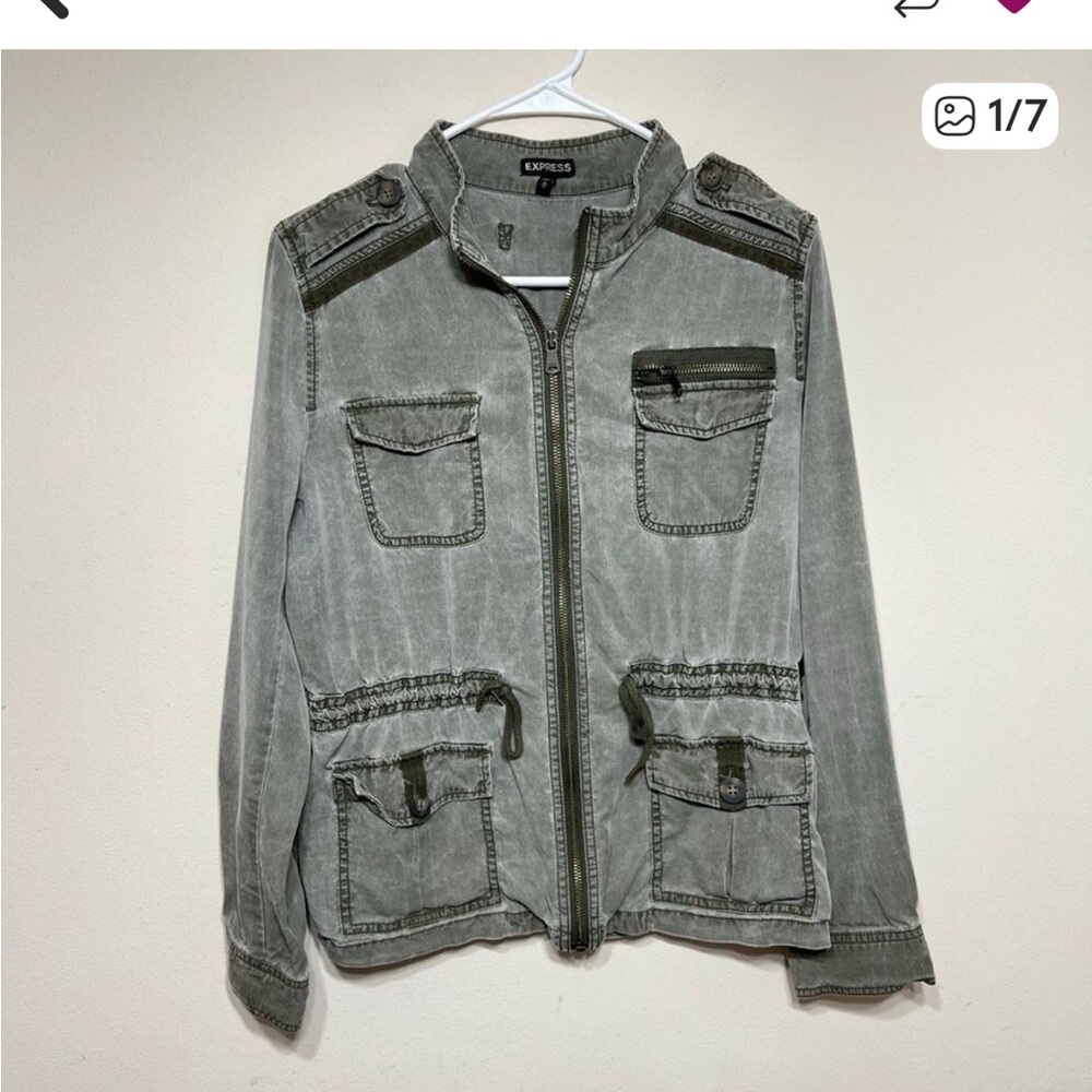 Express Olive Utility Cargo Jacket - image 1